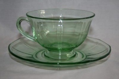 M29 FOSTORIA FAIRFAX 16 pcs Green Footed Cups & Saucers  