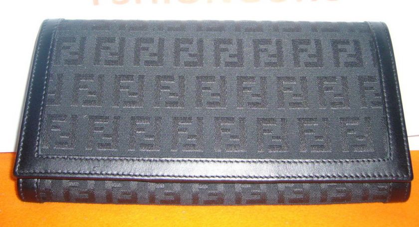 NEW FENDI BLACK ZUCCA PRINT CANVAS LEATHER WALLET BAG  