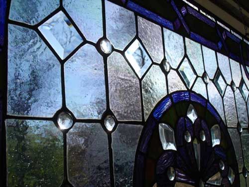 VIOLET & JADE CRISS CROSS Stained Glass Window #0604  