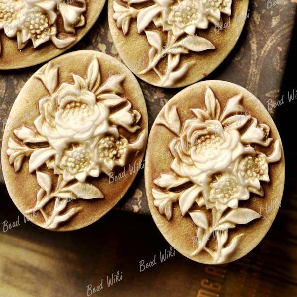 Light Coffee Resin Oval Flower Vintage Flatback Cabochon Cameo 