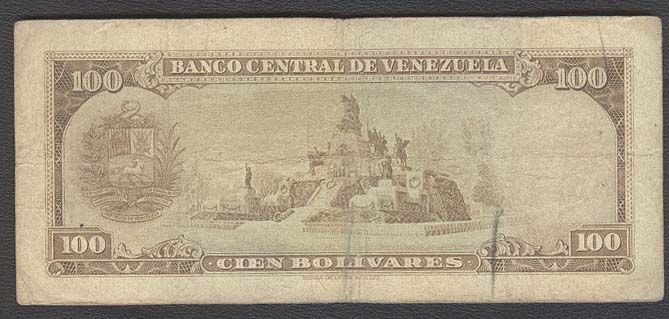 VENEZUELA RARE NOTE 100 BOLIVARES 1966  