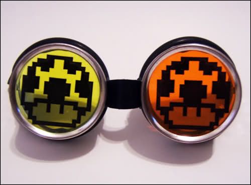 Mario Mushroom Goggles Cyber Goth Rave Goggles UV 1UP  