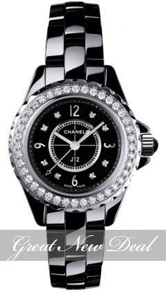 CHANEL J12 BLACK CERAMIC 29MM QUARTZ LADIES DIAMOND BEZEL   H2571