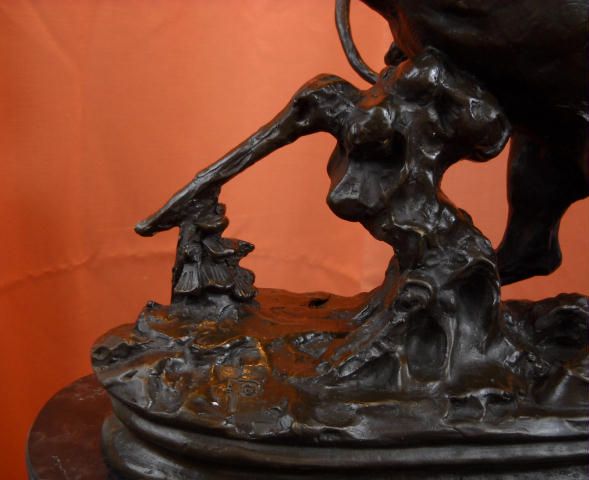 Detailed Antoine Barye Horse Attacked by Lion Bronze Marble Sculpture 