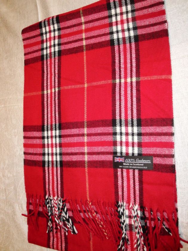 New 100% Cashmere Scotland Scarf Wrap Navy Check Plaid  