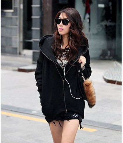 CHIC ASYMMETRIC DOUBLE ZIPPER HOODIE SWEATSHIRT 1434  