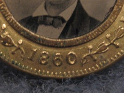 FINE 1860 PRESIDENT LINCOLN & HAMLIN FERROTYPE TINTYPE CAMPAIGN BUTTON 