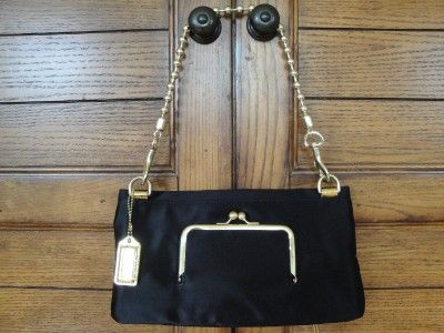 EXC COACH*12926 BLACK SATIN AMANDA CONVERTIBLE EVENING BAG KISSLOCK 