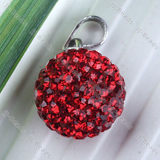 1pc 925 Silver Red Czech Crystal 10mm Ball Bail Pendant  