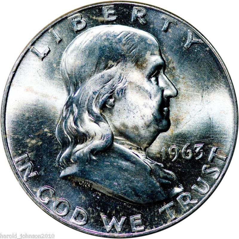 1963 D 50C Silver Ben Franklin Half dollar BU+ Slabbed  