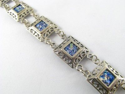 Magnificent 925 Sterling Silver Roman Glass Bracelet  