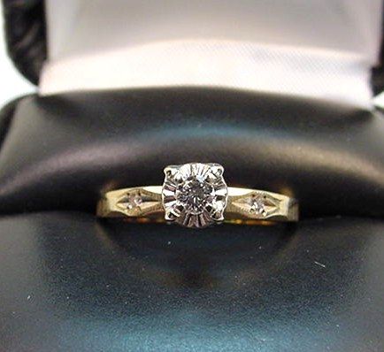 DIAMONDS VINTAGE 14K YELLOW & WHITE ENGAGEMENT RING  