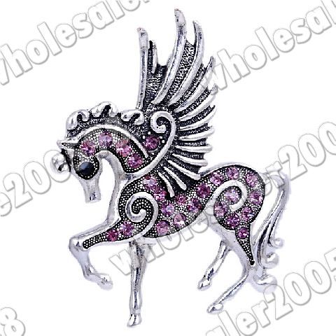 6PCS Pegasus 76*70MM Rhinestone Silver Plated Pendants  