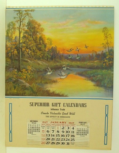 Vintage 1947 Superior Calendars Jan 1947 Calendar  