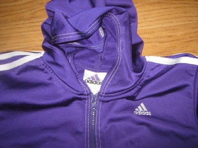 GIRLS DEEP PURPLE ADIDAS HOODED SHORT SLEEVE CROPPED SWEATSUIT SZ XL 