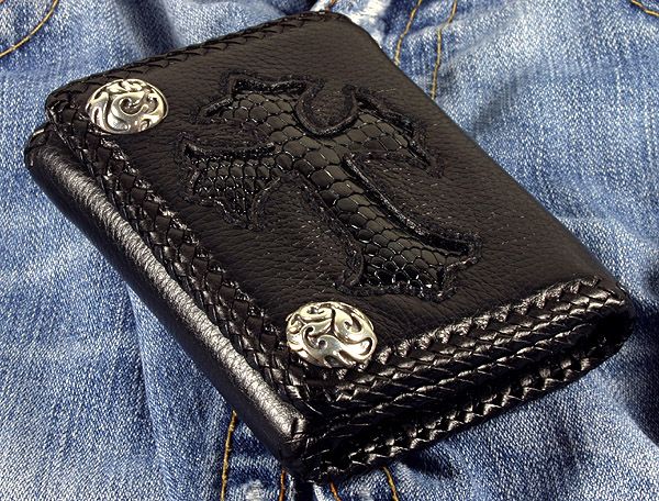 CUSTOM BLACK GENUINE LIZARD CROSS MENS LEATHER WALLET  