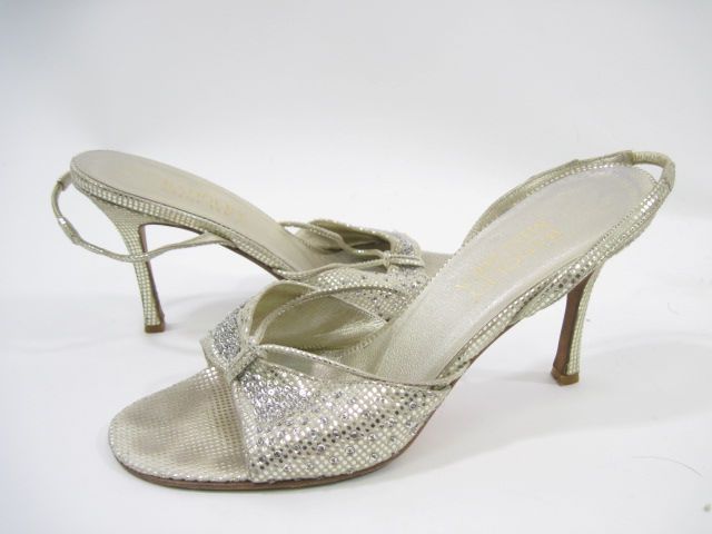 BADGLEY MISCHKA Gold Metallic Slingbacks Heels Sz 38 8  