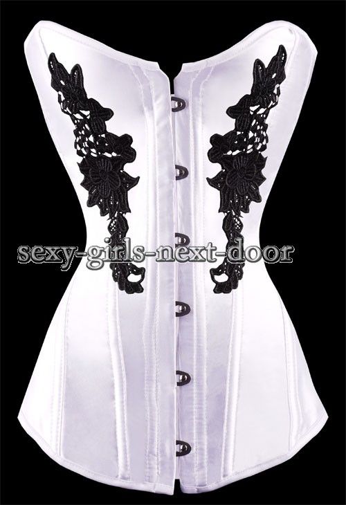 White Punk Bridal CORSET Black Floral Lace Bustier New XL A2645_white 