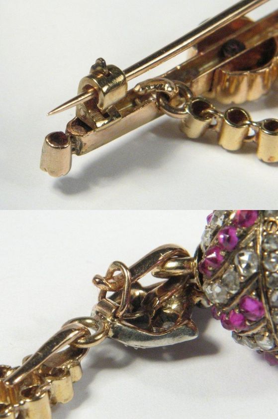 ANTIQUE RUSSIAN?18K GOLD DIAMOND RUBY FOB WATCH BROOCH  