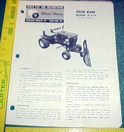 WHEEL HORSE DOZER BLADE 6 3111 INSTRUCTION & PARTS LIST  