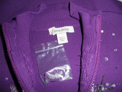 NEW WOT BOSTON PROPER Purple Snowflake Zip Sweater Size L  