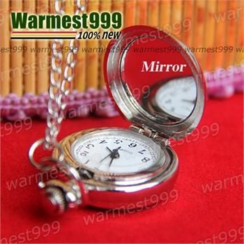 Cartoon Mickey Mouse quartz pocket watch pendant chain necklace + gift 