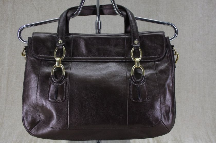 COACH Kristin Metallic Leather Flap Satchel Convertable Hobo BAG PURSE 