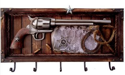 Western Shadow Coat Rack Box   Wood Wall Decor Pistol  