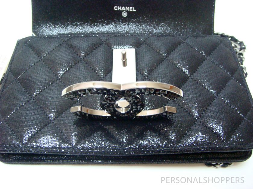   STONES CC STRASS IRIDESCENT LEATHER WALLET ON A CHAIN WOC BAG  