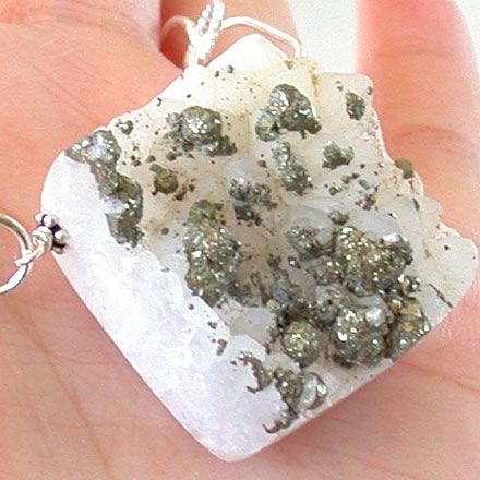 SPARKLES PYRITE DRUSY SQUARE PENDANT NUGGETS NECKLACE  