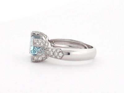 NEW MICHAEL EDWARD AQUAMARINE WHITE GOLD DIAMOND RING  