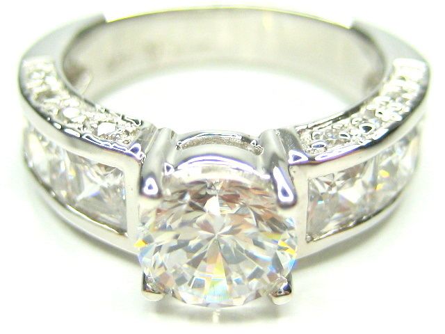 4CT DIAMONIQUE PRINCESS CUT SILVER 18K CLAD RING 6  