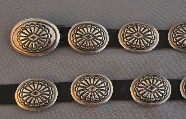 VINTAGE HOPI STERLING SILVER CONCHO BELT   16 CONCHOS   34  