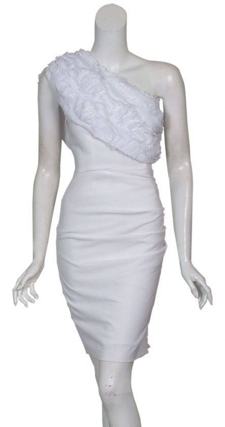 BLACK HALO White One Shoulder Cocktail Dress 2 NEW  