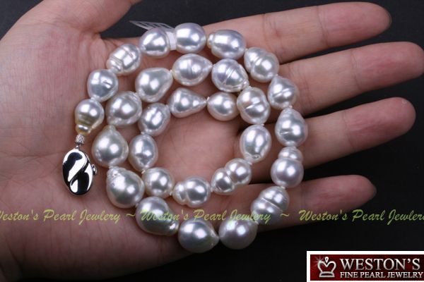 11 15MM GENUINE BAROQUE SOUTH SEA PEARL NECKLACE SILVER  