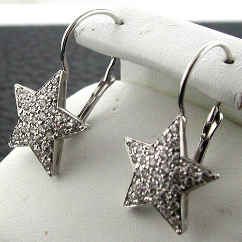 ESTATE 14k White Gold Crystal Star French Clip Back Earrings  