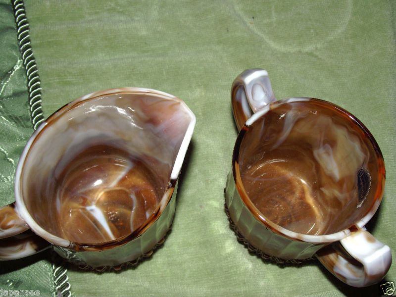 IMPERIAL GLASS CREAMER AND SUGAR SET CARMEL SLAG  