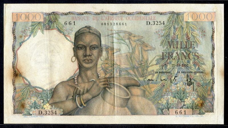French West Africa 1953, 1000 Francs, P42, VF  