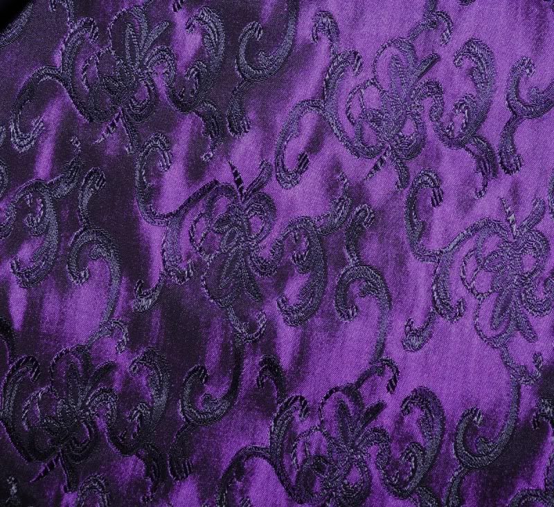 SATIN BROCADE FABRIC PURPLE BLACK BY THE YARD  