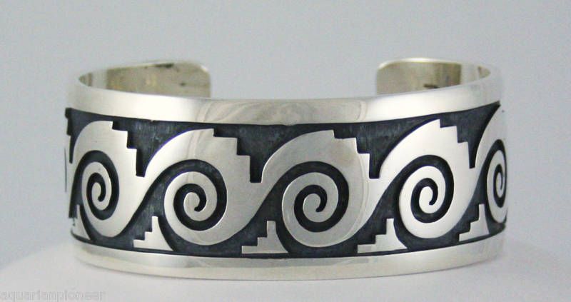 Hopi Water Waves Silver Bracelet by Lawrence Saufkie  