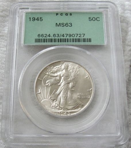 1945 MS63 PCGS LIBERTY WALKING HALF DOLLAR 90% SILVER 50C OLD U.S 