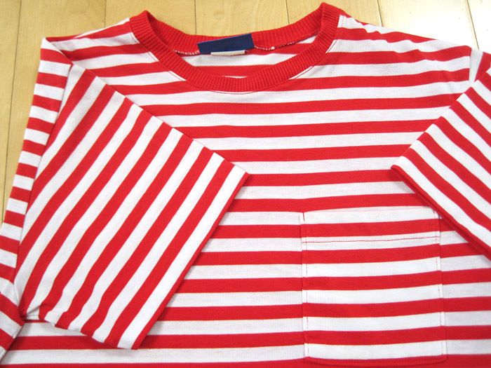   vintage RED and WHITE STRIPED pocket T SHIRT wheres wald LARGE  