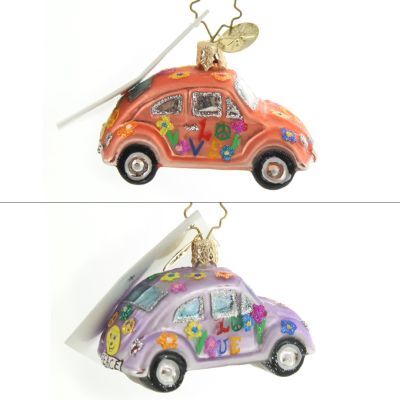   Radko Rare Little Bug Love Gem Beetle Peace Flower Power VW 2pc  