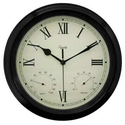   Crosse 27904 12 Metal Outdoor Clock w/ Temp & Humidity. Black  