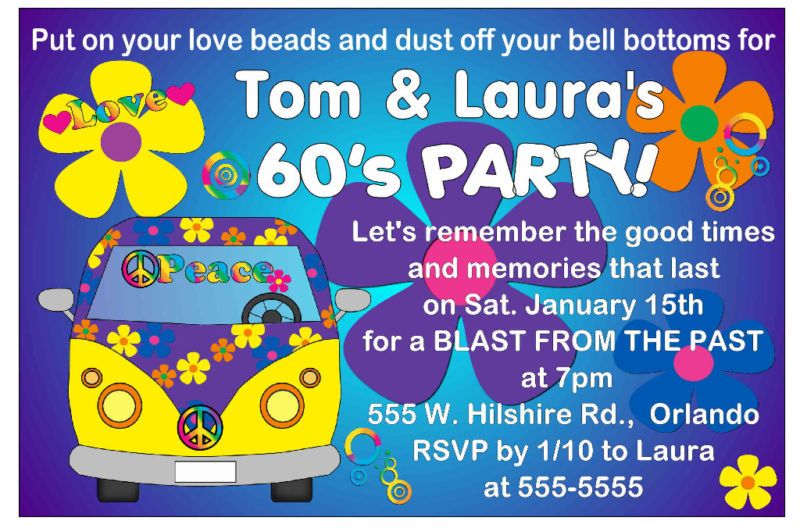 60s PARTY INVITATIONS for birthday, etc. DIGITAL  