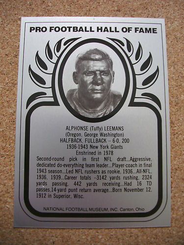   HOF Metallic Card Tuffy Leemans New York Giants University of Oregon