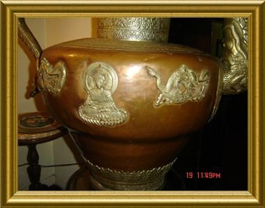 ANTIQUE HUGE CHINESE COPPER EWER WATER URN,BUDDHA, MYTHOLOGICAL 