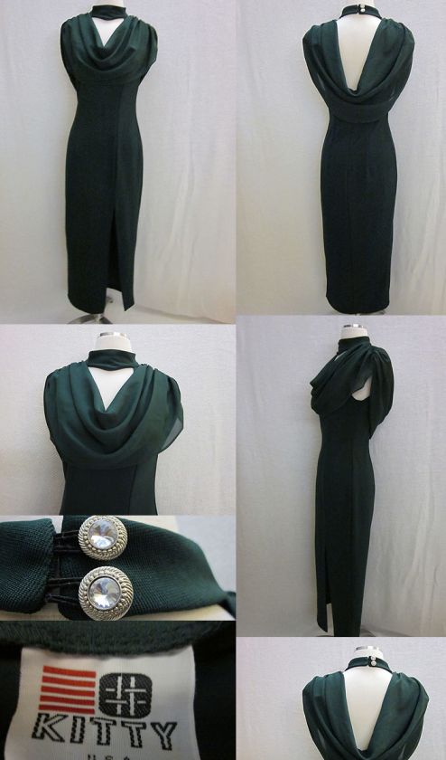 VINTAGE KITTY CAREER CHURCH COCKTAIL BEAUTIFUL DARK GREEN DRESS SIZE M 