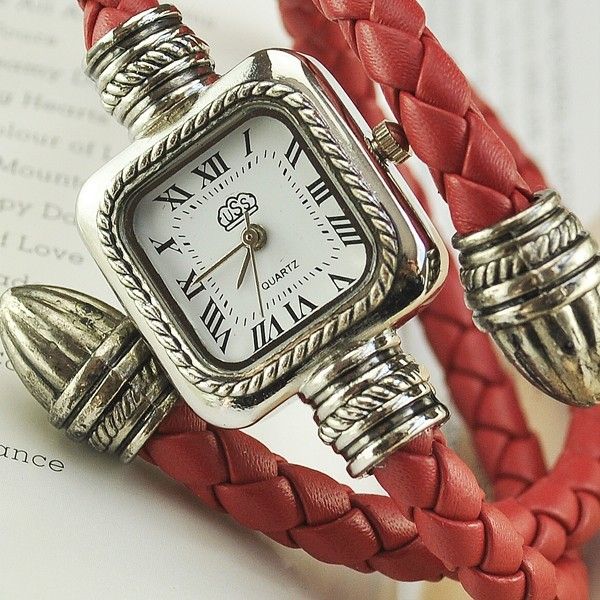 Cable Leather Braided Wrap Around Ladies Bracelet Watch  