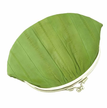 GENUINE EEL SKIN LEATHER DOUBLE COIN PURSE  Apple Green  